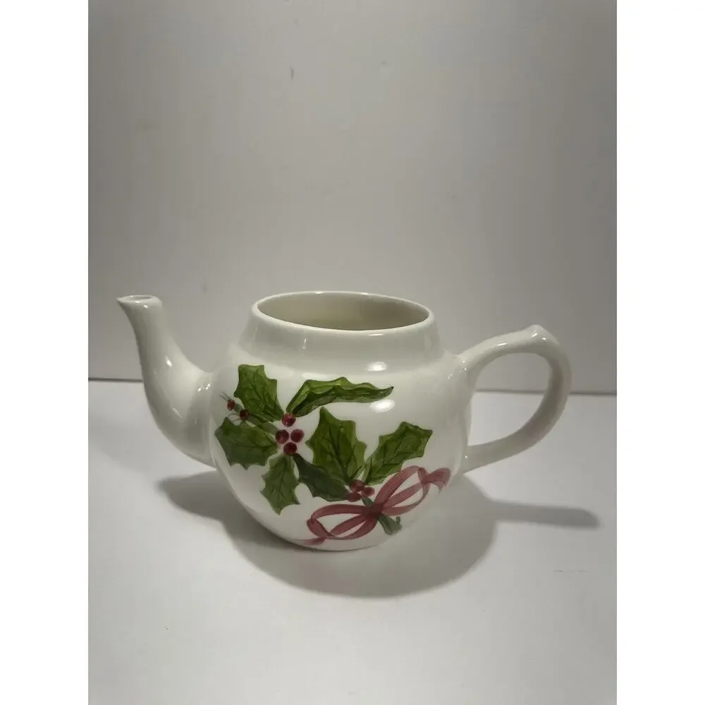 N.S. Gustin Los Angeles Pottery Holly Green Trim Teapot No Lid Tea Pot Discontin